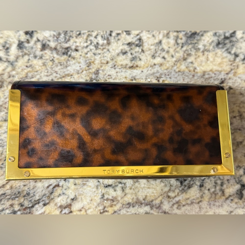 Tory Burch Leopard Print Glossy Triangular Large … - image 1